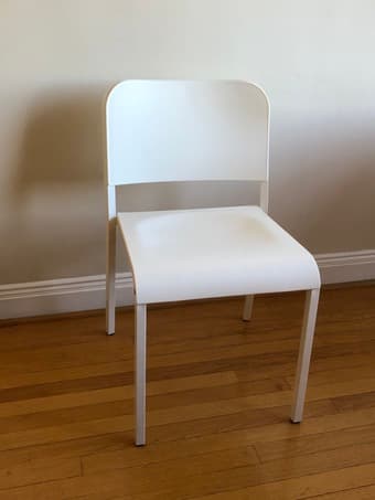 Four white Ikea Melltorp dining chairs 1