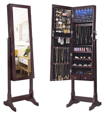 Mirror Jewelry Cabinet, Lockable Free Standing Jewelry Organizer 2