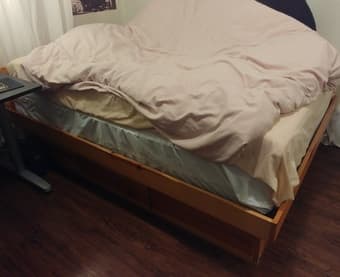 full-size mattress + topper + wooden bedframe 1