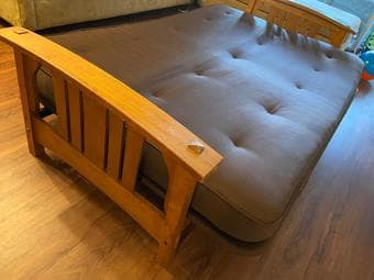 Futon convertible to comfortable queen sized bed 2