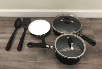 Cookware (2 pots, a skillet, spatula, and spoon) 1