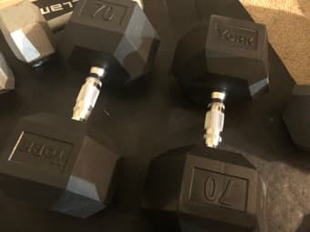 Selling 70LB Rubber Hex Dumbbells - Pair 1