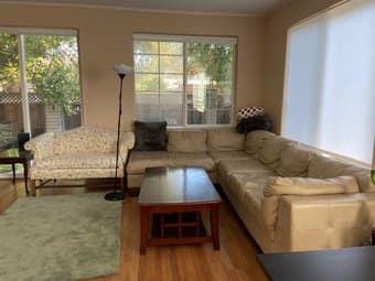 Leather sectional sofa (cream) + coffee table 2