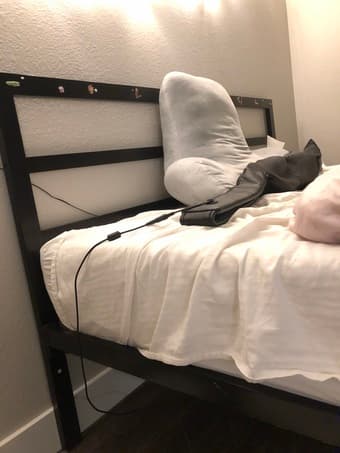 queen size platform bed frame with headboard, mattress directly on top 2