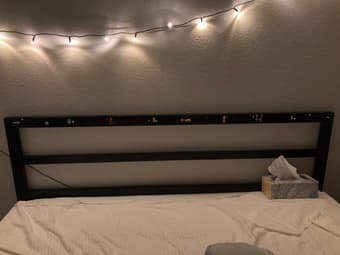 queen size platform bed frame with headboard, mattress directly on top 3