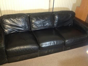 Black Leather 3-seater Couch 1