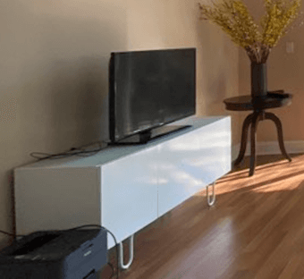 White TV stand/Cabinet + Glass on top 1
