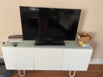 White TV stand/Cabinet + Glass on top 2