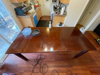Large solid wood dining table w/ extension, curb delivery! $50 OBO 1