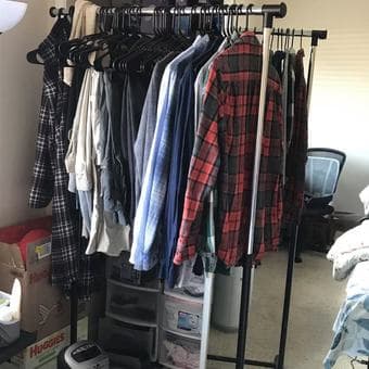 Garment rack, picnic blanket, fan 3
