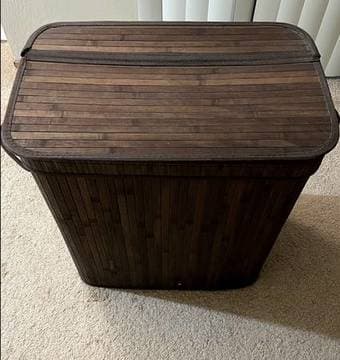 Double Laundry Hamper with Lid and Cloth Liner - Bamboo, Espresso 2