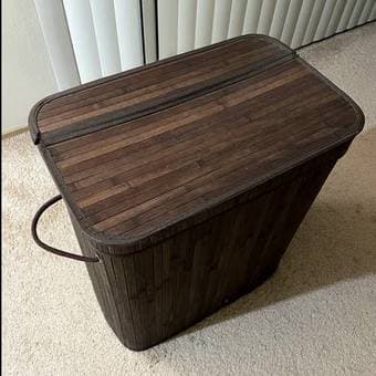 Double Laundry Hamper with Lid and Cloth Liner - Bamboo, Espresso 3