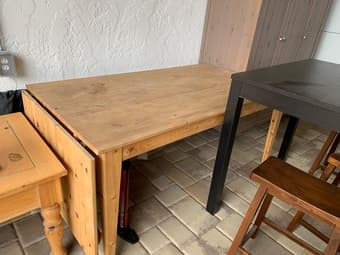 Solid pine table 63” long plus 24” extension 1