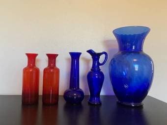 Colored glass vases - assorted (5) 1