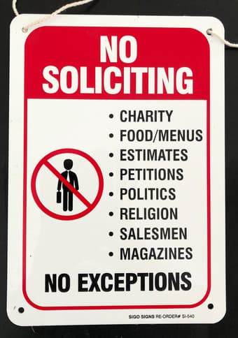 "No Soliciting" sign made of metal, excellent quality 1