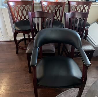 Chairs in Black/Brown Faux Leather & Dark Cherry Finish Wood 1