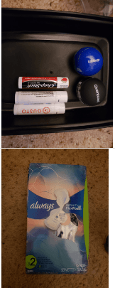 brand new chapstick, new box pads, silk sleep masks, new razors 2