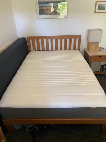Wood bed frame + IKEA haugsvar mattress (full size) 1