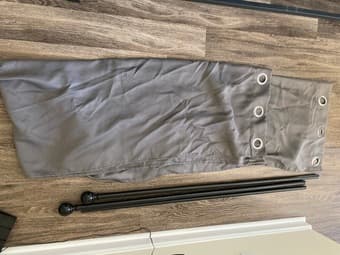 Large curtain rod and 4 panel black out grey curtains 1
