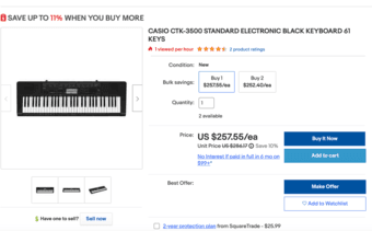 Casio CTK-3500 61-Key Keyboard with Stand, Headphones & Power Supply 3