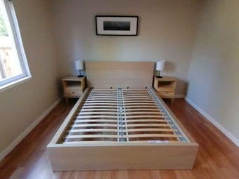 Queen bed frame + 2 night tables + 2 lamps+ painting + Queen Mattress 1