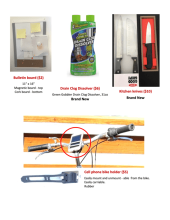 Bulletin board.Clog dissolver.Kitchen nives.Bike cell phone holder 1