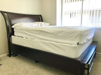 Queen frame box and mattress cherry brown sleigh style by Aspenhome 1
