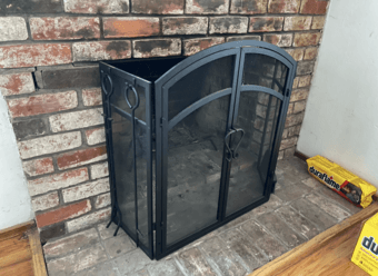 Matte Black Metal Fireplace Screen with Door and Tools + Grate! 1