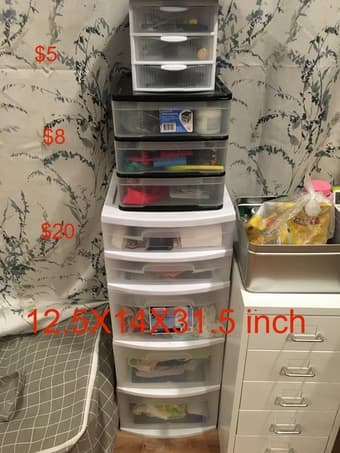 plastic drawer, table light, duvet 1