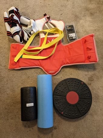 Sports equipments (Taekwondo gears + foam roller + balance board) 1