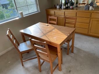 wood dining table + 4 dining chairs + study desk 2
