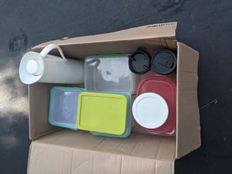 Glass and plastic tupperware and Flask 1