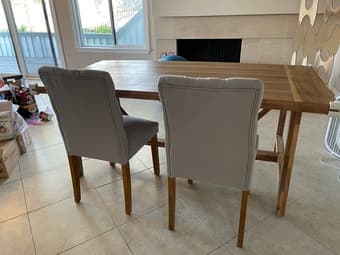 Dining table office desk + two chairs! Armless upholstery 3