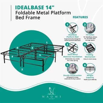 idealBase 14" Foldable Metal Platform Bed Frame - Mattress Foundation 2