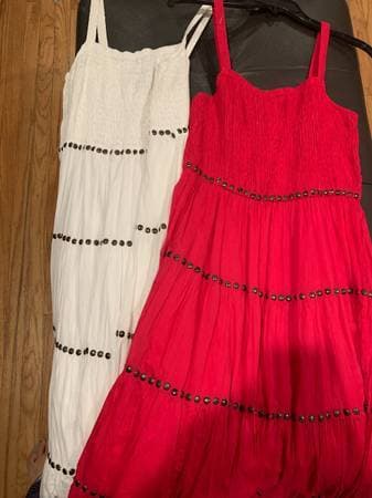 Cotton dresses - dark pink and white 2