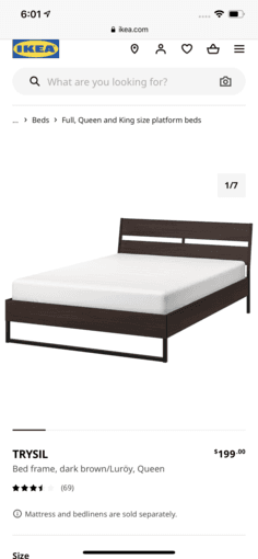 Full bed (including mattress, bedstead, bedside table) and bedside tab 1
