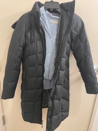 Kate Spade Blazer, Everlane silk shirt, Eddie Bauer down coat 1