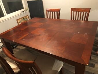 Tall table + 4 chairs + fabric upholstery for chair repair 1
