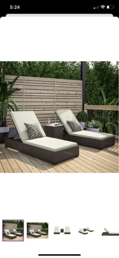 Chaise lounge patio set (2) with table and cushions 1