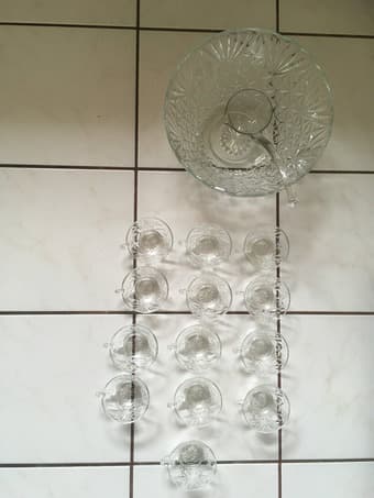 Set of glass punch bowl cups ladle 1