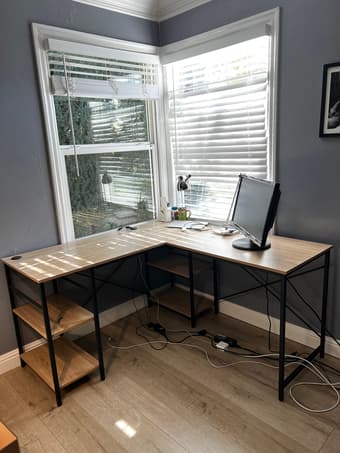 Like-new L-shaped desk with storage 1