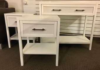 Console table and 2 nightstands — white wood & rattan, great condition 3
