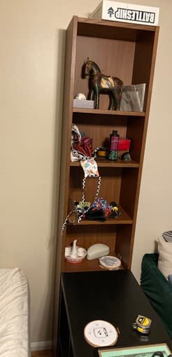 Tall brown wood shelf 1