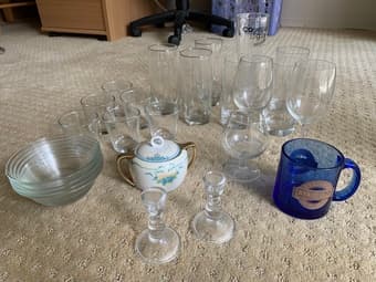 Various wine glasses, cups, bowls, shot glasses - moving sale! 1