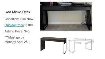 Ikea Micke Desk - LIKE NEW!! - MUST GO BY MONDAY APRIL 25!! 1