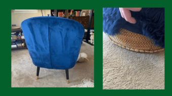 4 Modern Blue Velvet Chairs & Fuzzy Ottoman 450EA OBO 2