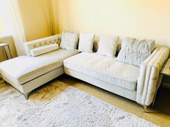 Silver modern tufted sectional + 4 cushions 3