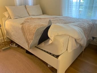 PLUSH QUEEN MATTRESS & WHITE BED FRAME FOR SALE 1