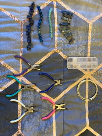 Jewelry making tools + wire + earring and bracelet hooks + nice beads 1
