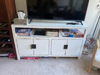 White TV Cabinet with enclosed double shelved storage 2